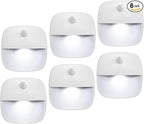 AMIR Upgraded Indoor Motion Sensor Light with PIR Technology - Battery-Powered Wall & Cabinet LED Night Light for Hallway, Bathroom, Kitchen, Stairs (White, 6-Pack)