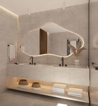 Asymmetrical Bathroom LED Mirror, Modern Irregular Shape Wall Mirror with LED Lights, Frameless Aesthetic Backlit LED Illimunated Vanity Mirror (55" x 27" inc)
