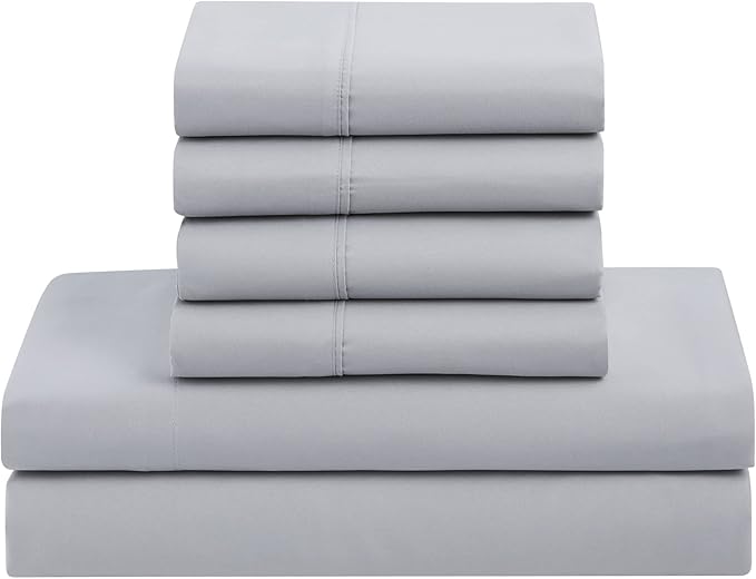 Sweet Home Collection 7 Piece Comforter Set Bag Solid Color All Season Soft Down Alternative Blanket & Luxurious Microfiber Bed Sheets, Silver, Twin XL