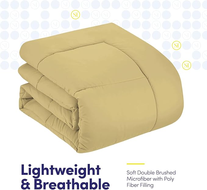Sweet Home Collection 5 Piece Comforter Set Bag Solid Color All Season Soft Down Alternative Blanket & Luxurious Microfiber Bed Sheets, Camel, Twin