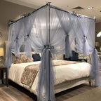 Joyreap 4 Corners Post Canopy Bed Curtain for Girls & Adults - Royal Luxurious Cozy Drape Netting - Cute Princess Bedroom Decoration Accessories (Gray-Blue, King)