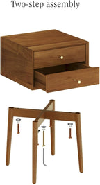 Nathan James 32704 Harper Mid-Century Oak Wood Nightstand with 2-Drawers, Small Side End Table with Storage, Brown