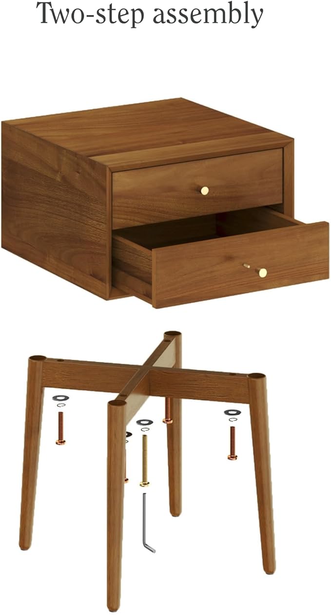 Nathan James Harper Modern Nightstand Side Accent or End Table with Storage Drawer, Set of 2, Oak Brown