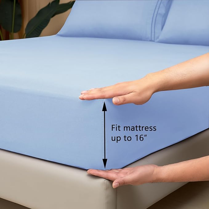 Mejoroom Twin Sheet Set - Hotel Collection Twin Sheets - Bedding Sheets & Pillowcases with Deep Pocket Fitted Sheet, Breathable, Wrinkle & Fade Resistant - 3 Piece(Light Blue)