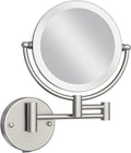 Makeup Mirror Wall Mounted with Lights and 10X Magnification, 8 Inches Rechargeable Double Sided Magnifying, Touch Dimmable Extended Arm 360 Rotation, Foldable Cosmetic Mirror Brushed Nickel