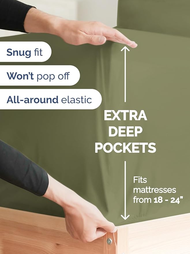 Extra Deep King Sheet Set - 6 Piece Breathable & Cooling Sheets - Hotel Luxury Bed Sheets Set - Easy & Secure Fit - Soft, Wrinkle Free & Comfy Sheets Set - Sage Green Sheet Set with Extra Deep Pockets
