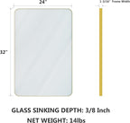 VocalStar Gold Bathroom Mirror for Wall, 24 x 32 Inch Metal Framed Rounded Rectangle Vanity Mirror Modern Farmhouse, 1/4-inch Shatterproof Glass | Ultra-Flush Hanging
