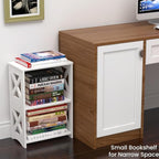 LUCKNOCK Narrow Side Table with Storage, 3-Tier Slim Nightstand for Small Spaces, White Modern End Table, Bedside Table, Bookshelf for Living Room, Bedroom, Bathroom and Office.