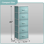 Sorbus Fabric Dresser for Kids Bedroom - Chest of 5 Drawers, Tall Storage Tower, Clothing Organizer, for Closet, for Playroom, for Nursery, Steel Frame, Fabric Bins - Wood Handle (Aqua)