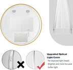 Niccy Round Led Mirror for Bathroom, 28" Backlit Mirror for Wall Circle Lighted Mirror with Gold Frame Anti-Fog, 3 Colors, HD Glass and IP65 Waterproof