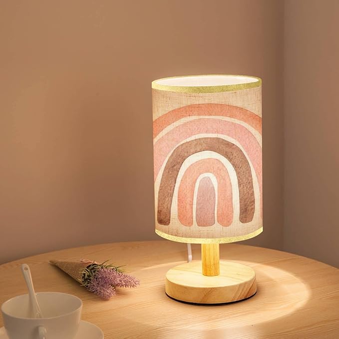 LOPYEIJFG Minimalist Bedside Table Lamp Watercolor Pink Pastel Isolated on White for Baby Nursery Room Wood Nightstand Lamp Bedside Desk Lamp Wood Base Flaxen Fabric Shade for Bedroom Living Room