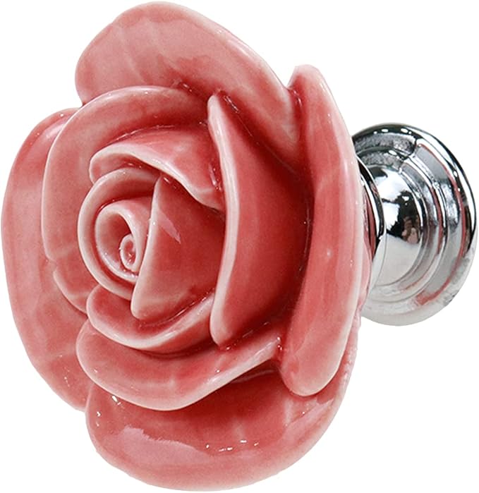 4pcs Peach Rose Flower Ceramic Knobs Cabinet Drawer Knobs Rose Door Pull Handles Dresser Knobs