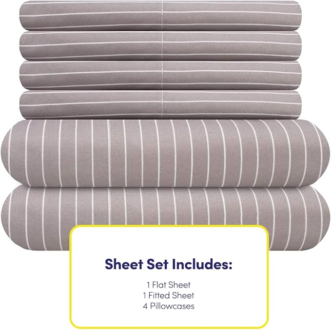 Queen Sheets Pinstripe Gray - 6 Piece 1500 Supreme Collection Fine Brushed Microfiber Deep Pocket Queen Sheet Set Bedding - 2 Extra Pillow Cases, Great Value, Queen, Pinstripe Gray