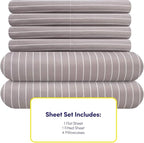 Full Size Bed Sheets - 6 Piece 1500 Supreme Collection Fine Brushed Microfiber Deep Pocket Full Sheet Set Bedding - 2 Extra Pillow Cases, Great Value, Full, Pinstripe Gray