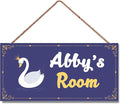 Personalized Vintage Swan Art Décor For Kids Room Custom Name Door Wall Decor, Blue Floral Nursery Art Plate For Girls Bedroom Home Club Cabin Garage Store Bar