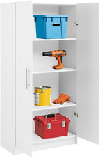 Prepac Elite Tall Garage Storage Cabinet & Pantry Storage Cupboard, 2-Door Freestanding Bathroom or Pantry Cabinet with Adjustable Shelves, 16" D x 32" W x 65" H, White