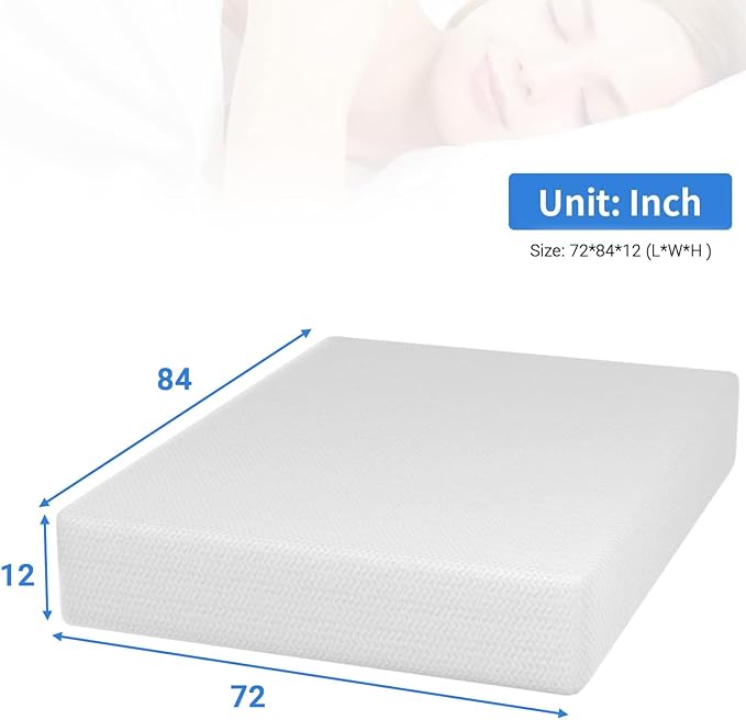 PayLessHere 12 inch Memory Foam Mattress Cooling Gel Green Tea Infused Mattress,Fiberglass Free,CertiPUR-US Certified,Cooler Sleep Supportive & Pressure Relief,White California King