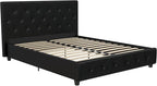 DHP Dakota Upholstered Platform Bed with Diamond Button Tufted Headboard and Footboard, No Box Spring Needed, Full, Black Faux Leather