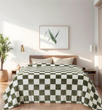 Checkered King Size Blanket,90x108 Inches Sage Green Microfiber Soft Cozy Fluffy Warm Hand Made Throw Blankets for King Calking Bed,Couch, Sofa, Chair, Camping, Picnic,Sage Green