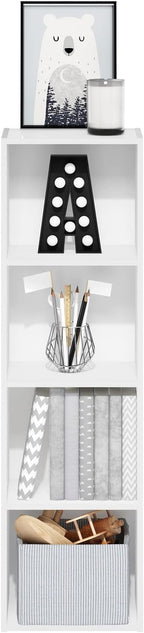 Furinno PASIR Book Shelf, 4-Tier Modern Bookshelf, Open Shelves Bookcase 9" x 12" x 42", for Living Room, Bedroom, Home Office, White