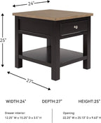 Signature Design by Ashley Drazmine Casual End Table with 1 Lower Shelf, Light Brown & Black