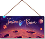 Personalized Outer Space Sign Universe Theme Art Décor For Kids Room Custom Name Moon Door Wall Art Decor For Little Man Cave, Stars Floral Nursery Art Girls Room Boys Bedroom