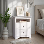 Prepac Sonoma 2 Drawer Nightstand: Elegant Bedroom Furniture, Bedside Table with Open Shelf, 23.25"W x 16"D x 28"H, White