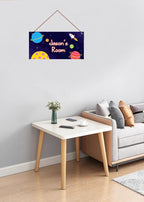 Personalized Outer Space Sign Universe Theme Door Décor For Kids Room Custom Name Little Man Cave Wall Art Decor, Planet Rocket Floral Nursery Art Plate For Girls Room Boys Bedroom