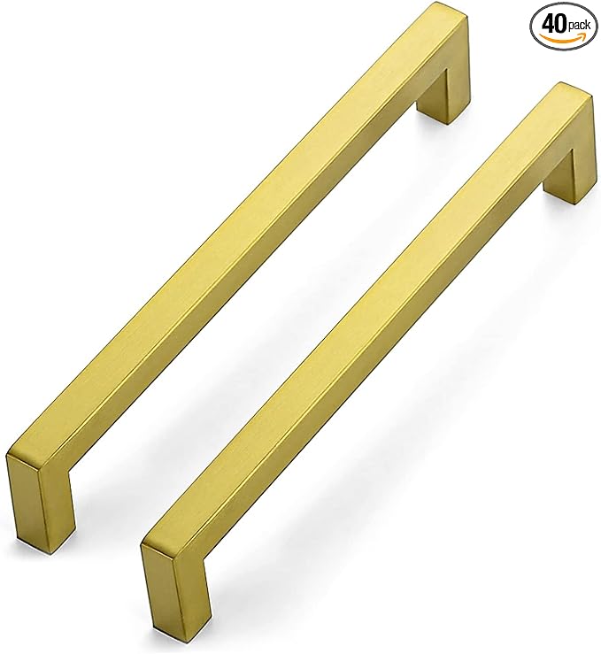 Ravinte 40 Pack 7-1/2 Inch Kitchen Square Cabinet Handles Brushed Brass Pulls Gold Drawer Pulls Kitchen Cabinet Hardware for Cupboard Drawer Handles