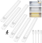 Under Cabinet Lighting 8 Inches Rechargeable Motion Sensor Light Indoor, 3 Color Dimmable Closet Light Battery Operated, USB Stick on LED Magnetic Under Counter Lights for Kitchen Stair, 6 Packs