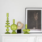 Rtteri 3 Pcs Glass Candlestick Holders Glass Candle Holders Groovy Wavy Elegant Taper Candle Stick for Wedding Home Birthday Party Christmas Halloween Decoration Windowsill Decor(Green)