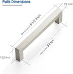 JOY DECOR 6 Pack Cabinet Handles, Brushed Nickel Cabinet Pulls, 5 Inch Kitchen Closet Handles Square Drawer Pulls Stainless Steel Drawer Hardware, 128mm Hole Centers