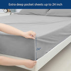 Moonsea Twin XL Sheet Sets - Extra Deep Pocket 3-Piece Twin XL Sheets - Twin Extra Long Sheet Set with Side Pocket - Easily Fits Extra Deep 16 in to 24 in Pillow Top (Grey)
