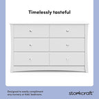 Storkcraft Crescent 6-Drawer Dresser (White) – GREENGUARD Gold Certified, White Dresser for Bedroom, Kids & Nursery Storage Chest, Safety Interlocking Drawers, Pre-Installed Tracks, Kids Chest