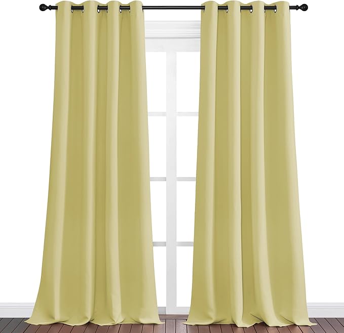 NICETOWN Paler Yellow Blackout Curtains 120" Long for Office, Dining Room, Guest Room, 55" Wide, 2 Pieces, Sound Reducing Heat and Cold Block Curtain Panels for Modern Decorative