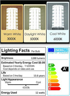 E12 LED Corn Light Bulb, 12W Equivalent 100W, 1200 Lumen Daylight 5000K, Non-Dimmable Candelabra Base Chandelier Light Bulbs, Pack of 3