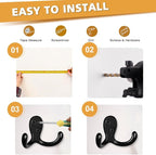 25 Pack Coat Hooks Wall Hooks for Hanging, Heavy Duty Double Prong Metal Hook Wall Mounted for Living Room, Bathroom, Kitchen, Bedroom for Coat, Bag, Scarf, Towel, Hat, Key, Cup (Black)