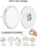 zemty Silver Flush Mount Ceiling Light - Super Thin 12In 28W 3200lm Brushed Nickel LED Ceiling Light with 3 Color Temperature 3000K/4500K/6000K - Low Profile Light Fixture for Kitchen Bathroom,2Pack