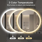 Wall-Mounted LED Round Bathroom Mirror, Makeup Mirror (36inches x36 inches,) 3 Color Stepless Dimmable Memory Bathroom Vanity Mirror with Lights CRI90+ 3000-6400K Smart Mirror with Touch