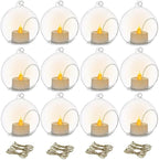 12 Pcs 3.15"/ 8cm Hanging Glass Tealight Holder Globe with LED Tealight, Plant Terrariums Glass Orbs Air Plants Tea Light Candle Holders Home Decor Indoor Outdoor Garden DIY Gifts (12 Pcs)