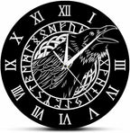 Geek Alerts Cawing Black Crow with Roman Numerals Silent Wall Clock 12inch Viking Odin Raven with Scandinavian Runes Battery Operated Quartz Watch