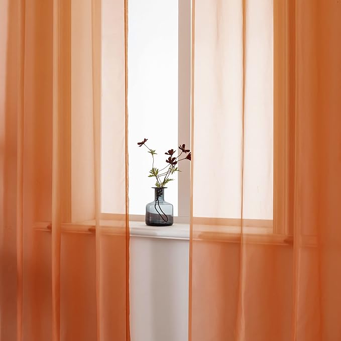 DUALIFE Burnt Orange Sheer Curtains 63 Inch Length for Bedroom 2 Panels Elegant Grommet Top Drapes Terracotta Sheer Curtain Panels for Living Room 52x63 Inches Long Rust