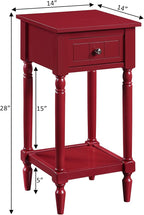 Convenience Concepts French Country Khloe 1 Drawer Accent End Table 14" - Traditional Farmhouse Side Table with Storage Drawer and Shelf for Living Room, Cranberry Red