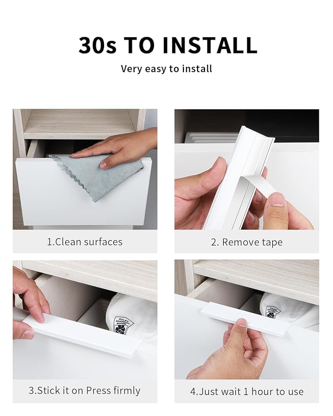 5 Pack 6 inch self Adhesive Cabinet pulls Finger pulls Drawer Pull Stick on Handles Bright White Adhesive Cabinet Handles Finger pulls for cabinets Concealed Edge Seam Flat