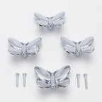 Silver Butterfly Drawer Knobs Kitchen Hardware for Cabinets Cute Animal Dresser Knobs Furniture Cupboard Handles Single Hole Cabinet Knobs 4 Pcs (Silver)