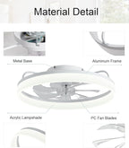 Ceiling Fans with Lights and Remote, 20" Modern Low Profile Ceiling Fan with Light, Stepless Color Temperature Change and 6 Speeds, Flush Mount Ceiling Fans for Bedroom, Kids Room.（White）