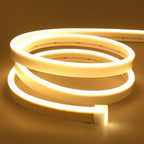 Lamomo LED Neon Rope Lights, 16.4ft/5m Warm White Light Strip 0.39in/Cut, 12V Flexible Waterproof Silicone Neon Sign for Kitchen Bedroom Indoor Outdoor Decoration（Power Adapter not Included）