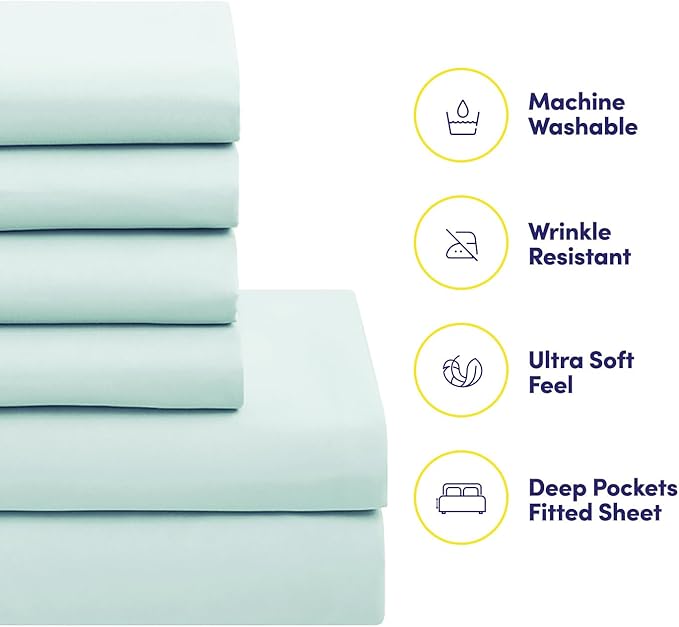Sweet Home Collection 7 Piece Comforter Set Bag Solid Color All Season Soft Down Alternative Blanket & Luxurious Microfiber Bed Sheets, Aqua, Queen
