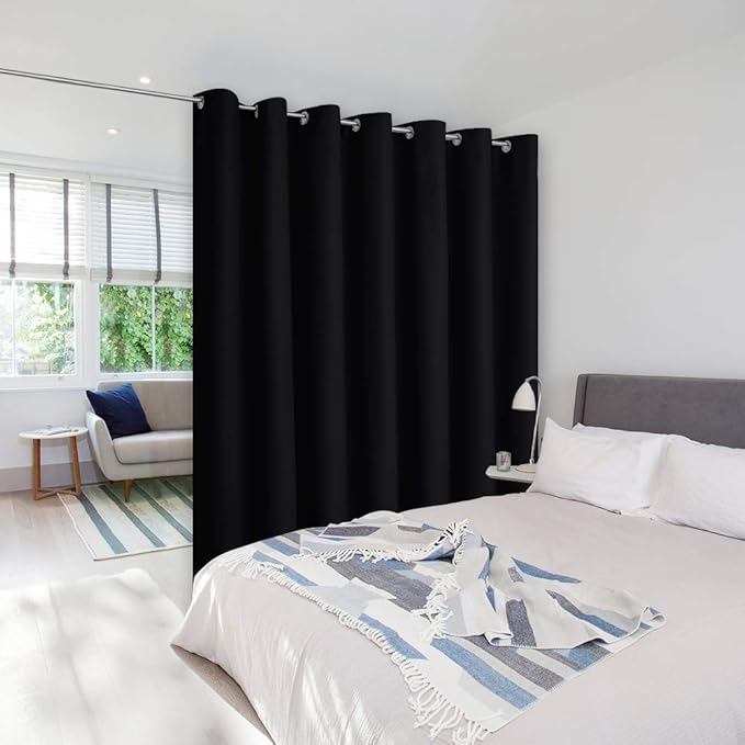 NICETOWN Room Separating Divider, Room Divider Curtain Screen Partition, Function Thermal Blackout Patio Door Curtain Panel, Sliding Door Insulated Curtain, Black, 8.3ft Wide x 12ft Long