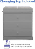 Delta Children Sutton 3 Drawer Dresser with Changing Top and Interlocking Drawers - Greenguard Gold Certified, Grey